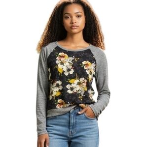 Kut from the Kloth Benter Mixed Top Floral Lightweight Sweater Small  Casual